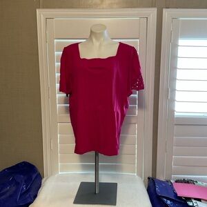 Chaps Fuchsia Blouse with Lace Sleeves